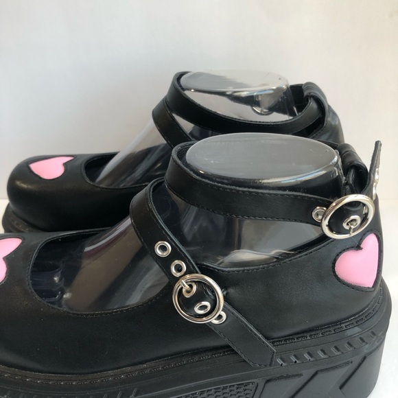 NASTY GAL Pink Heart Chunky Platform Mary Jane Emo Whimsygoth Creepers Size 6 - Picture 9 of 15